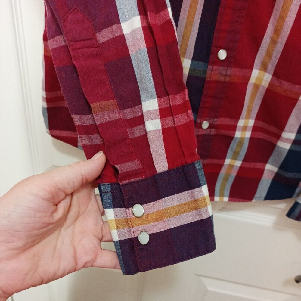 Women's Levi's Plaid Red/Blue/Gold Pearl Snap Western Shirt W/Pockets Small - Picture 3 of 6